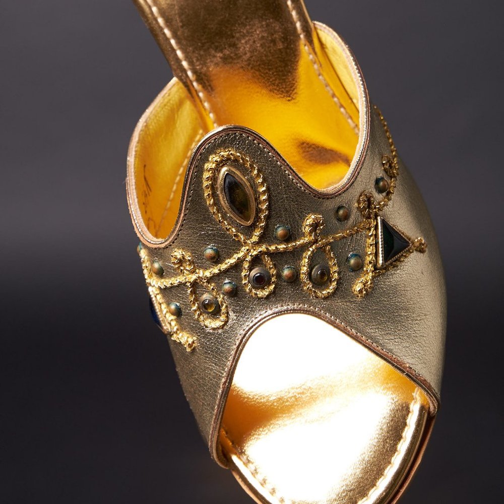 1950s Gold Jeweled Boomerang Heels Shoes